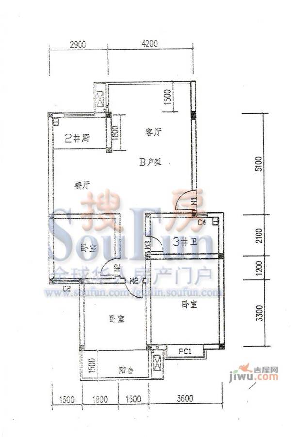 一品嘉苑3室2厅1卫户型图