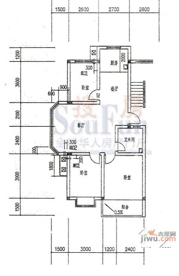 一品嘉苑2室2厅1卫90㎡户型图