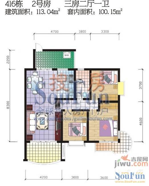 安厦江畔御苑3室2厅2卫127.3㎡户型图