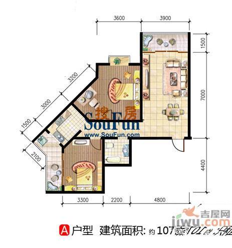 阳光大厦2室1厅1卫107㎡户型图