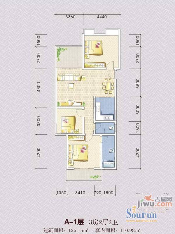 晶都公园林涧3室2厅2卫户型图