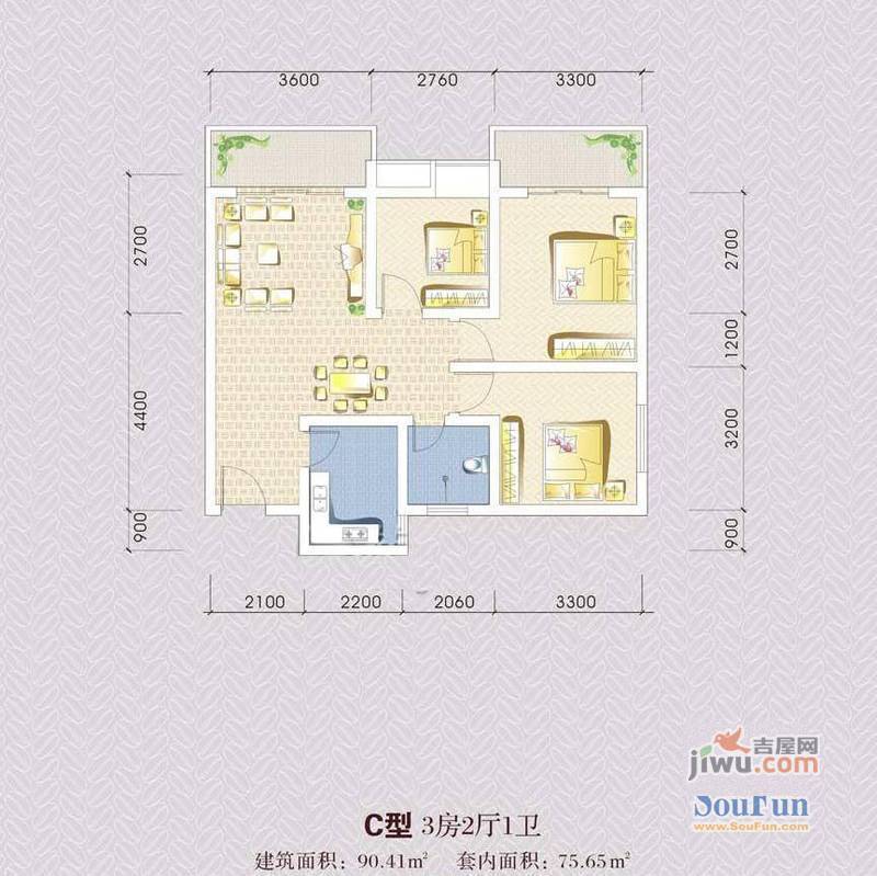 晶都公园林涧3室2厅2卫户型图