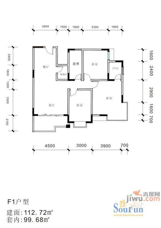 漓江公馆3室2厅1卫户型图