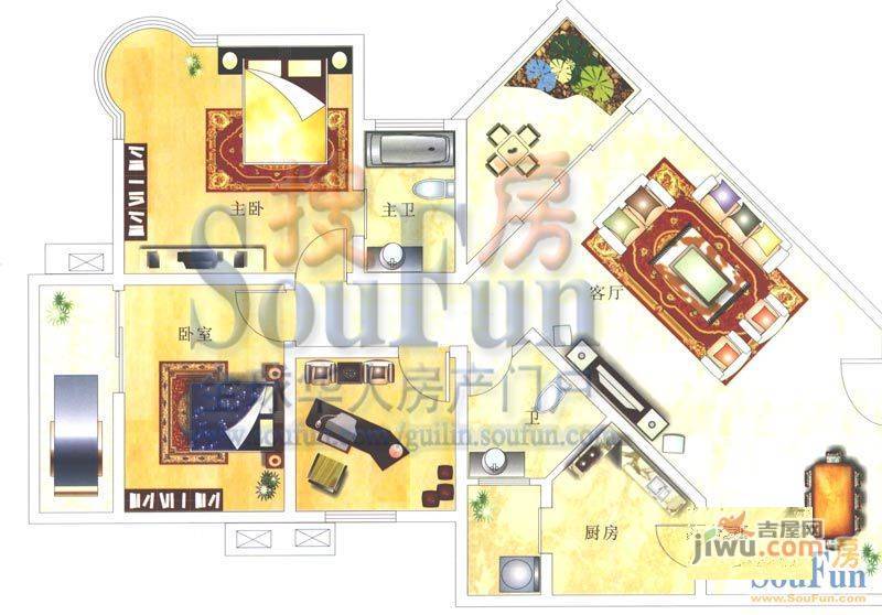 上品世家3室2厅2卫户型图