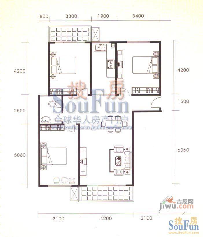 大龙家园3室2厅1卫100㎡户型图