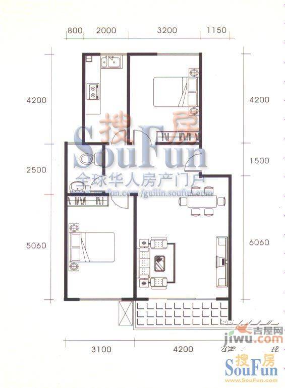 大龙家园3室2厅1卫100㎡户型图