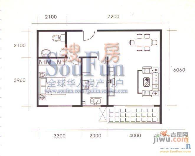 大龙家园3室2厅1卫100㎡户型图