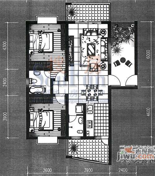 红岭嘉园2室2厅2卫102㎡户型图