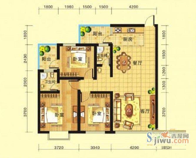 园中苑3室2厅2卫户型图