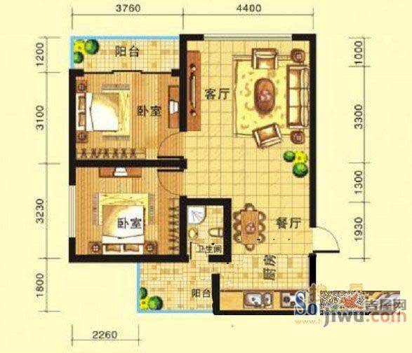 新洲花园2室2厅1卫户型图