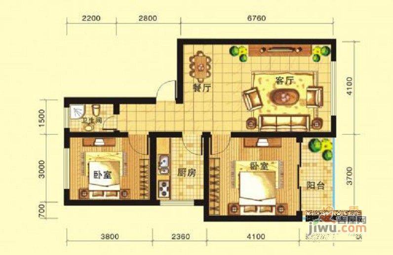 新洲花园2室2厅1卫户型图