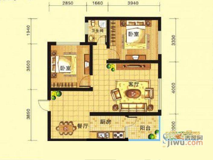 新洲花园2室2厅1卫户型图