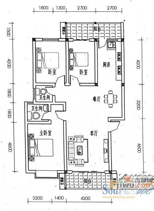 九龙佳苑3室2厅2卫户型图