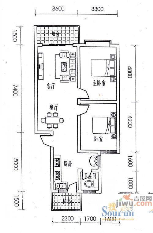 九龙佳苑2室2厅1卫户型图