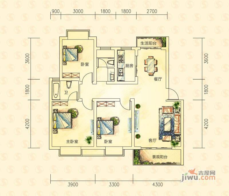 华申昭州鑫城3室2厅2卫109.8㎡户型图