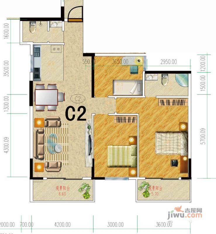 桂林独秀苑3室2厅2卫117.9㎡户型图