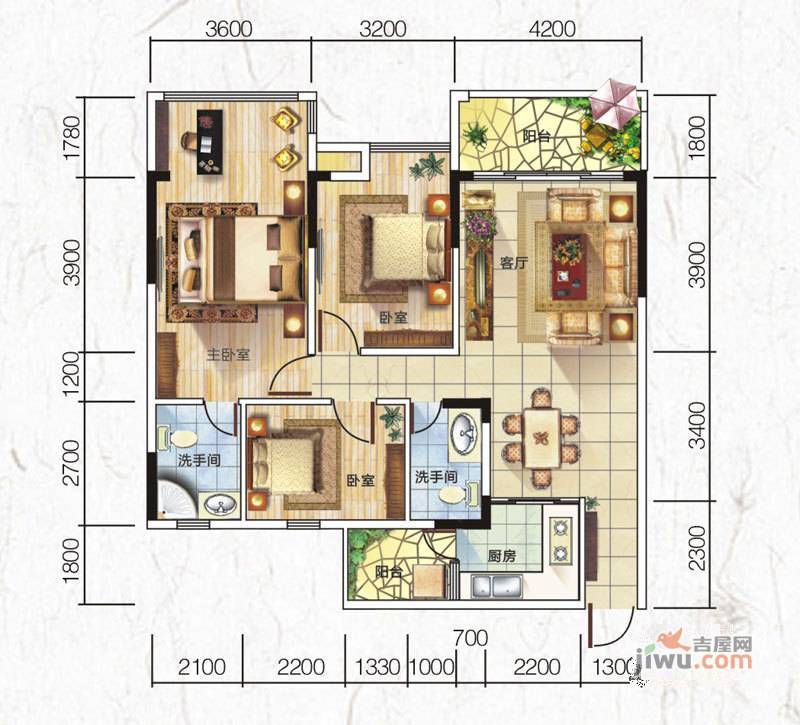 坤龙西城国阙3室2厅2卫128.2㎡户型图