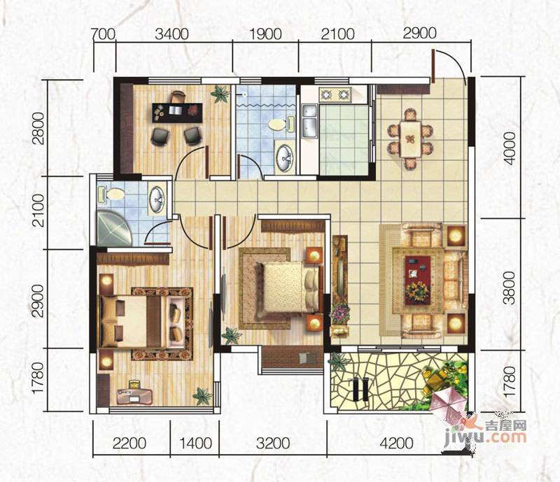 坤龙西城国阙3室2厅2卫114㎡户型图