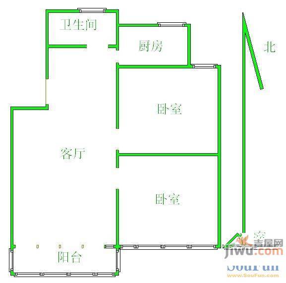 桃园新城2室1厅1卫户型图