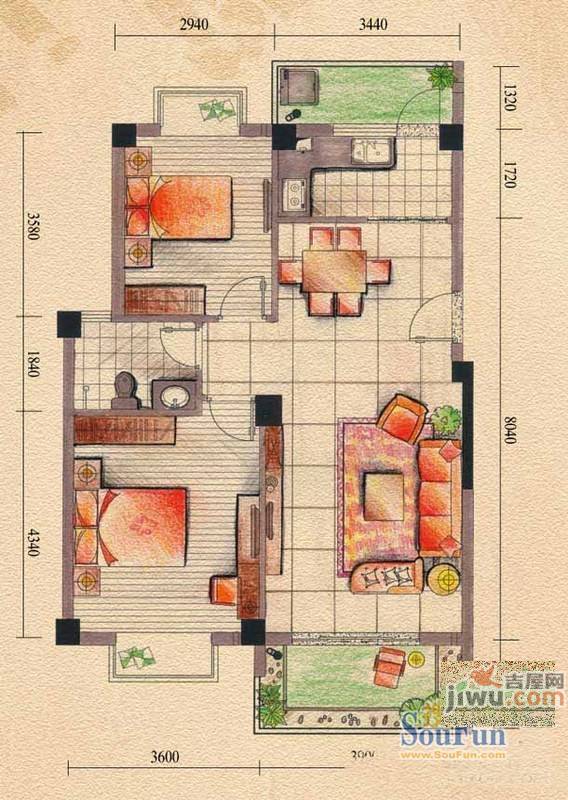 新大城2室2厅1卫户型图