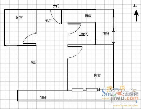 人民路住宅楼2室2厅1卫户型图