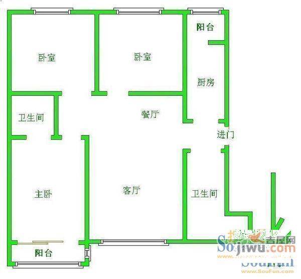 人民路住宅楼2室2厅1卫户型图