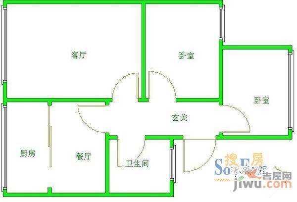 龙隐山庄3室2厅1卫户型图