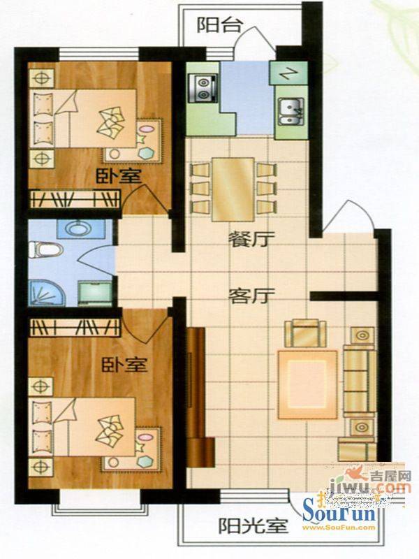 阳光美地2室2厅1卫户型图