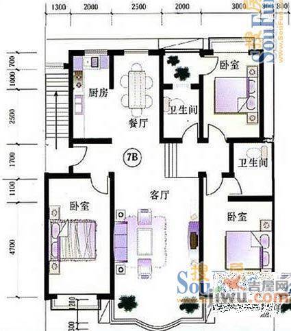 保利花园3室1厅1卫户型图