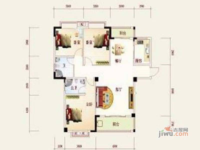 盛祥现代城3室2厅2卫123.2㎡户型图