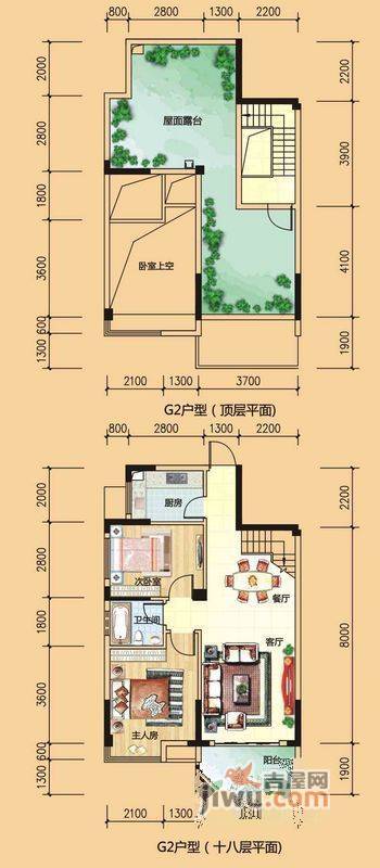 碧园香樟林2室2厅1卫90㎡户型图