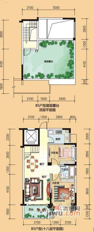 碧园香樟林2室2厅1卫90㎡户型图