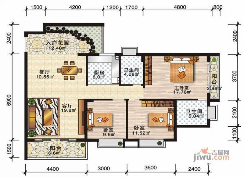 安厦尚城风景2室2厅1卫75.4㎡户型图