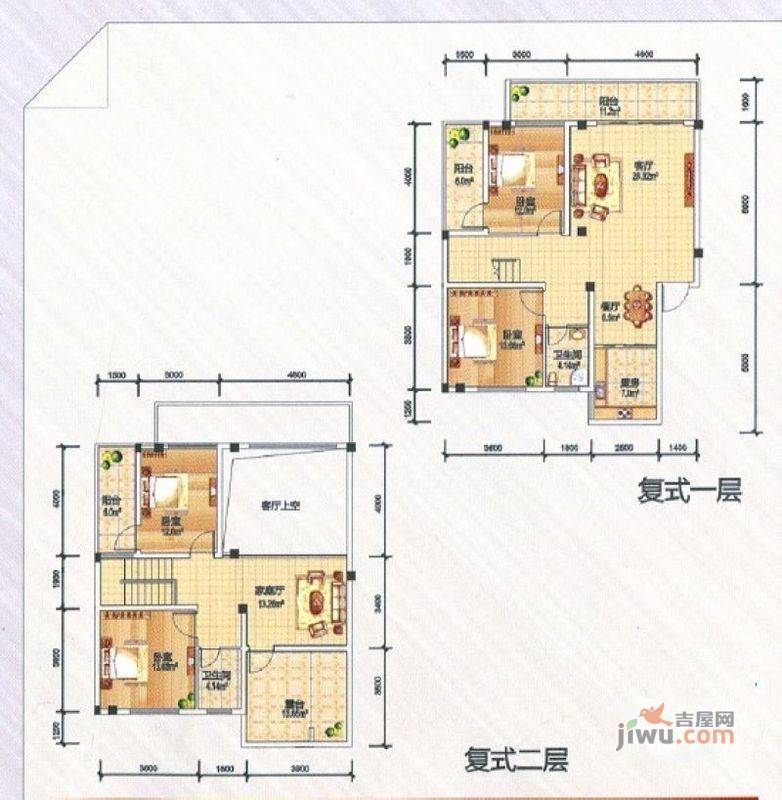 安厦尚城风景2室2厅1卫75.4㎡户型图