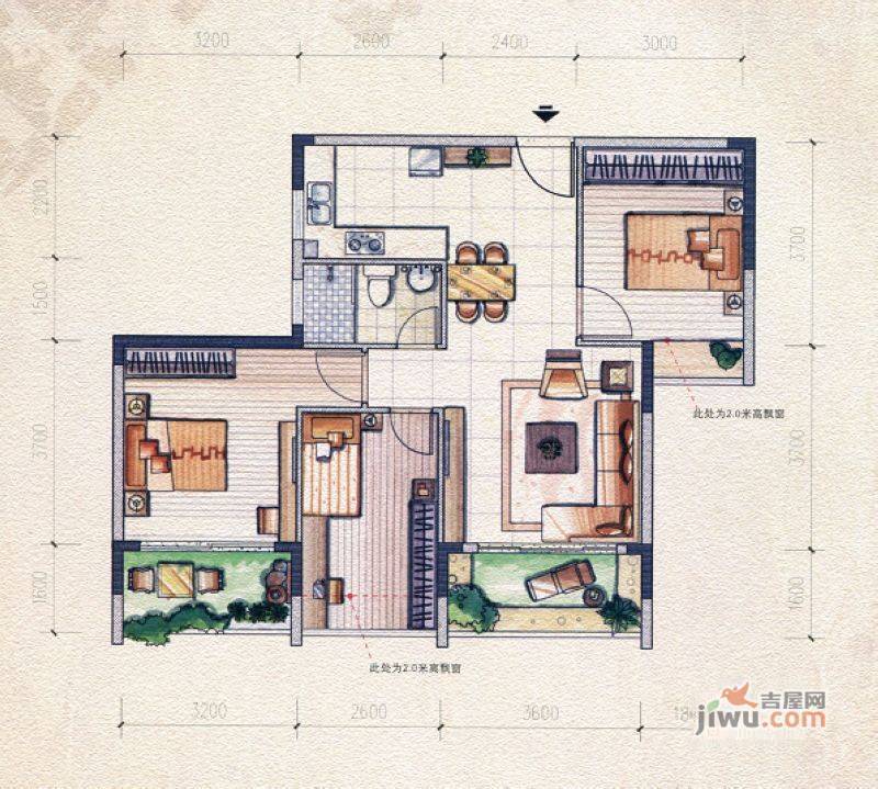 桂林奥林匹克花园3室1厅1卫93㎡户型图