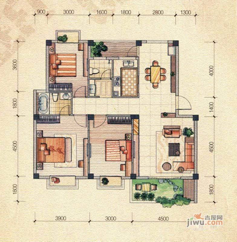 桂林奥林匹克花园3室1厅1卫93㎡户型图