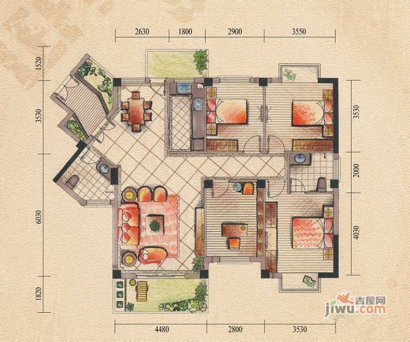 桂林奥林匹克花园4室2厅2卫140㎡户型图