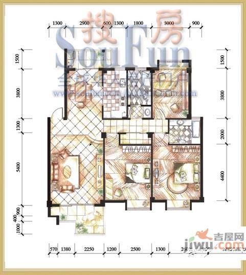 桂林奥林匹克花园3室2厅2卫131.5㎡户型图