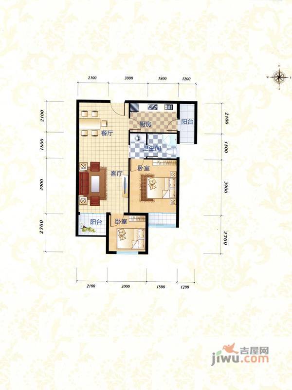 鹏程金色城市2室2厅1卫77.9㎡户型图