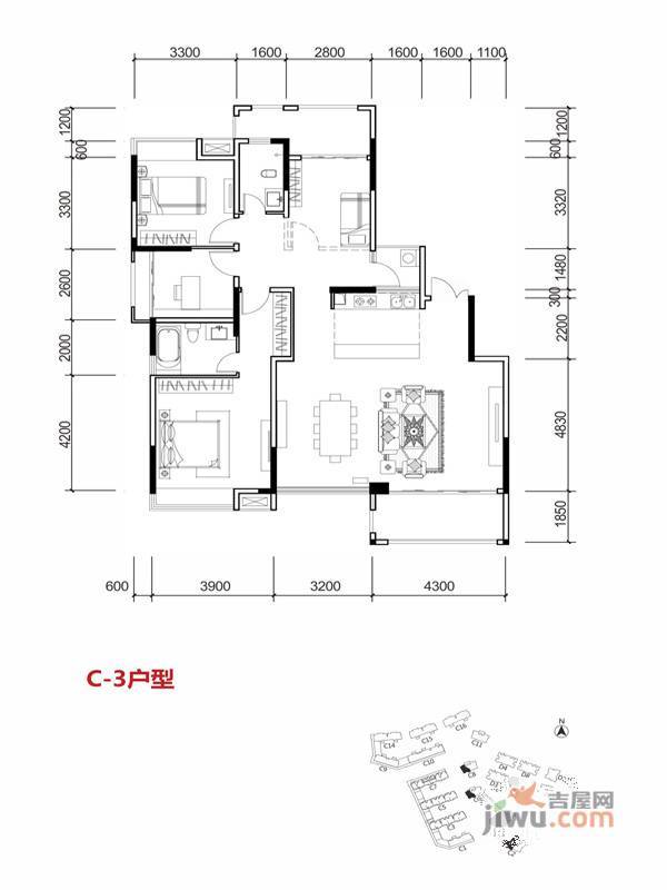 桂林国奥城别墅4室2厅2卫169㎡户型图
