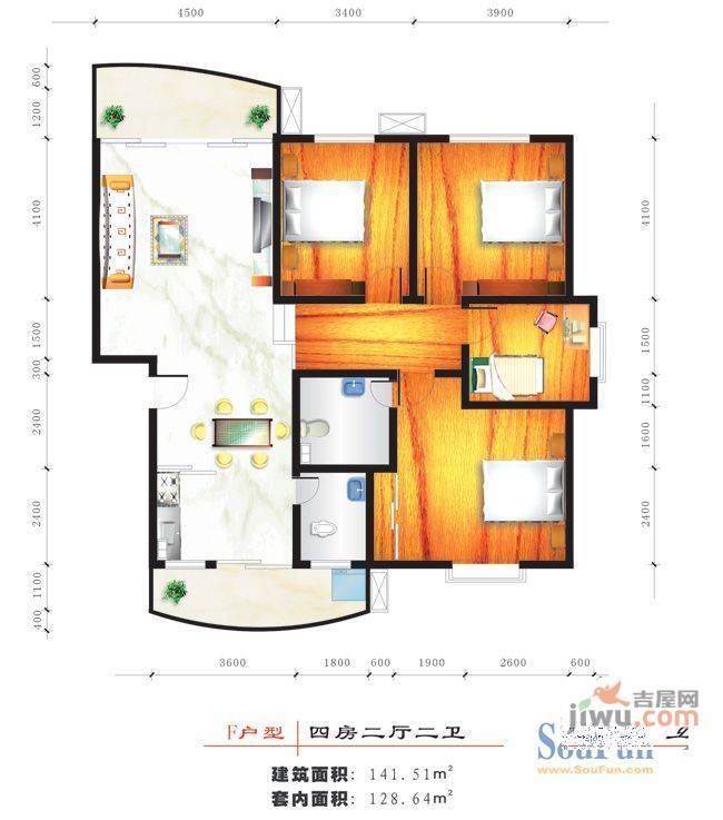 金源太阳城3室2厅3卫户型图