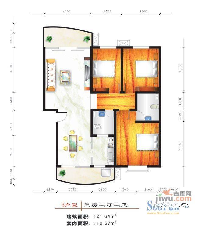 金源太阳城3室2厅3卫户型图