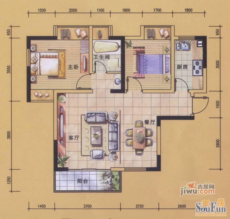 阳光棕榈园2室2厅1卫74㎡户型图