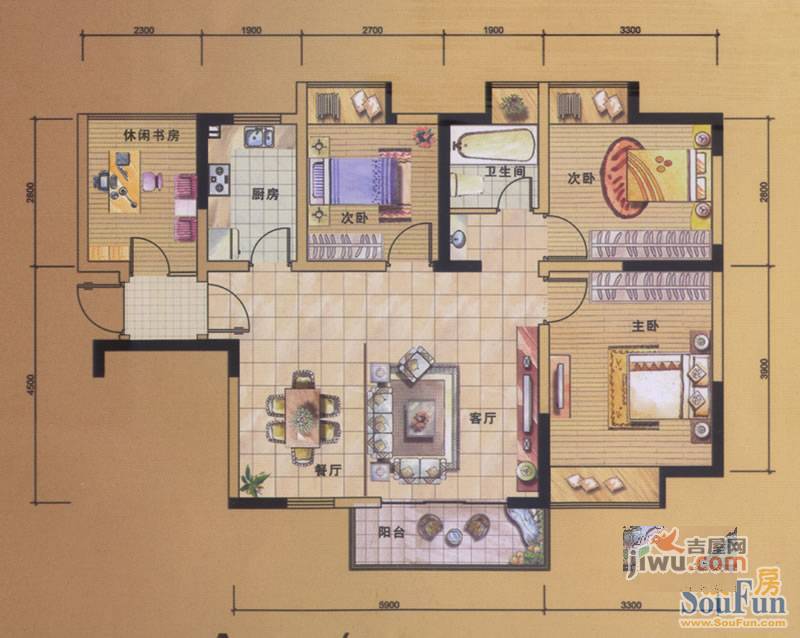 阳光棕榈园3室2厅1卫户型图