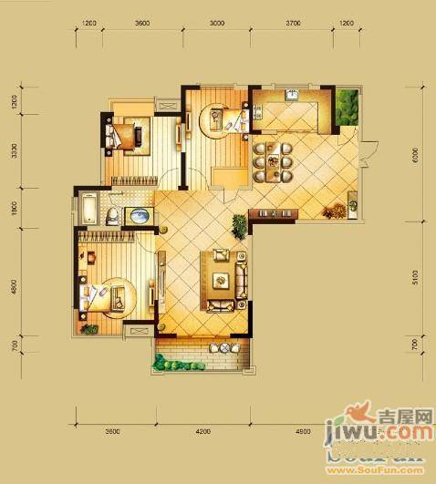 住好领仕馆3室2厅1卫126㎡户型图