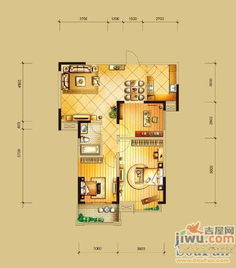 住好领仕馆3室2厅1卫98㎡户型图