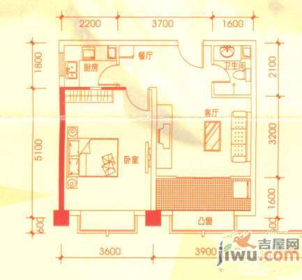 城市工坊1室2厅1卫70㎡户型图