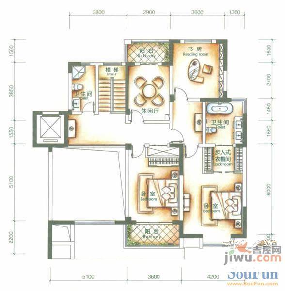 东华园5室3厅3卫280.4㎡户型图