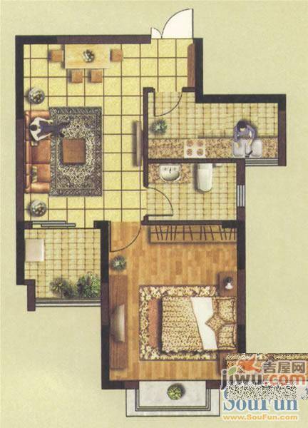 庐阳馨苑1室2厅1卫58㎡户型图