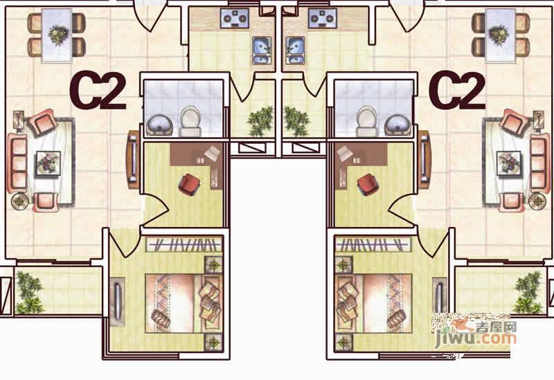 前城优乐1室1厅1卫43.7㎡户型图